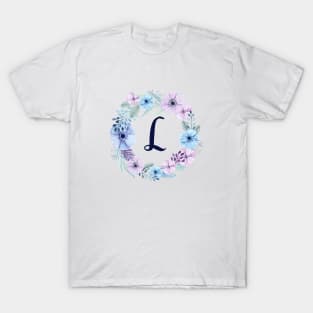 Floral Monogram L Icy Winter Blossoms T-Shirt